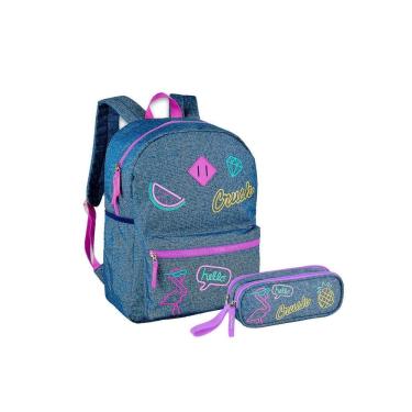 Imagem de Kit Escolar Mochilas E Estojo Jeans Hello Crush Cor Roxo