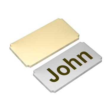 Imagem de PATIKIL Placa de nome de metal gravada a laser de aço inoxidável de 10 x 5 cm, pacote com 10 placas em branco personalizadas para impressão a laser DIY, canto entalhado prata/dourado