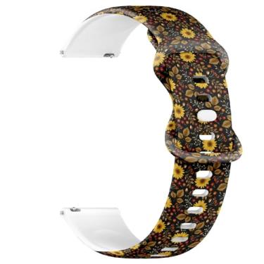 Imagem de THAZEE Pulseira de relógio esportivo de silicone macio de liberação rápida de 20 mm (outono girassóis preto) pulseira de borracha de substituição para mulheres, homens