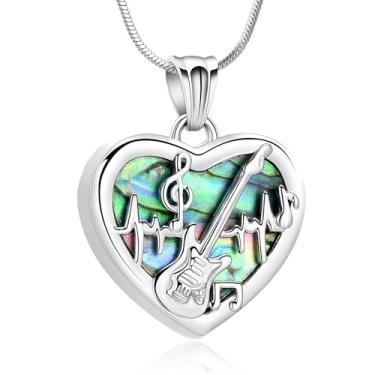 Imagem de Minicremation Colar com pingente de cremação de guitarra de coração para cinzas, aço inoxidável, palheta de guitarra, cremação, memorial, urna, ONE SIZE, Aço inoxidável, Sem Pedra Preciosa