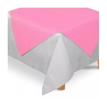 Imagem de Kit 10 Toalhas de mesa festa TNT 1x1m + 10 Cobre Manchas 70x70cm - Para Decoração De Festas, casamentos(Branco c/Rosa Claro,5 Toalhas + 5 Cobre Manchas)