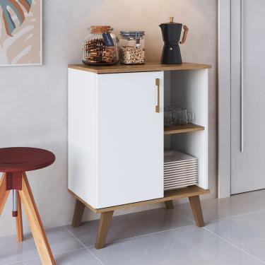Imagem de Armário Balcão Multiuso com 1 Porta 2 Nichos Branco Marrom
