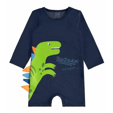 Imagem de Macaquinho Praia Bebê e Infantil Proteção UV Dinossauro Azul Escuro Up Baby