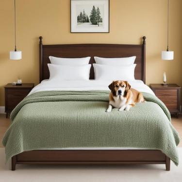 Imagem de H.VERSAILTEX Capa de sofá de chenille de pelúcia para cães, cobertor para cama, antiderrapante, macio e durável, protetor de móveis para gatos pequenos, médios e grandes, lavável (132 x 208 cm, sálvia