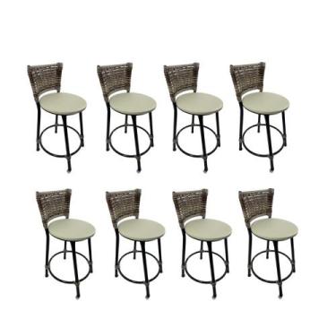 Imagem de Kit 8 banqueta baixa junco cozinha gourmet bancada americana - FortMix