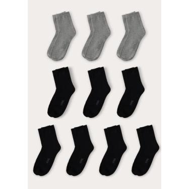 Imagem de Kit 10 Meias Em Algodão Cano Médio - Hering, P, Cinza, Preto
