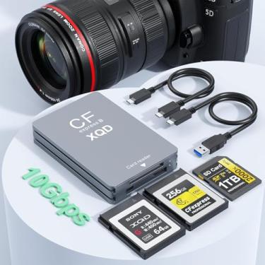 Imagem de Leitor de cartão CFexpress tipo B/XQD/SD 3 em 1, slot duplo, USB 3.2 (10 Gbps) CFexpress tipo B, adaptador de leitor de memória compatível com Sony G/M Series, Lexar, CF Express tipo B, para Windows