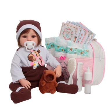 Imagem de Bebê Reborn Cabelo Castanho Roupa Capivara Realista Fofo - Cegonha Reb