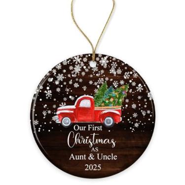 Imagem de Yanashop88 Our First Christmas As Aunt & Uncle Ornament Gift New and - 1St Time Infant Holiday Car Keepsake Ceramic Both Sides White