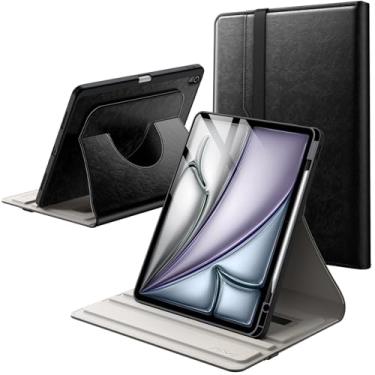 Imagem de JETech Capa Giratória para iPad Air 13 Polegadas M3/M2 (2025/2024) com Porta-Pencil, Capa Protetora Fólio de Couro PU com Rotação de 360 Graus (Preto)