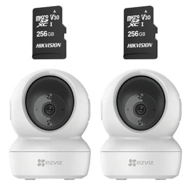 Imagem de KIT 2 Cameras de Segurança Interna C6N 1080p FullHD Wi-Fi Pan-tilt 360 Branca + 2 Cartoes de Memoria Micro SD 256 GB Hs-tf-d1