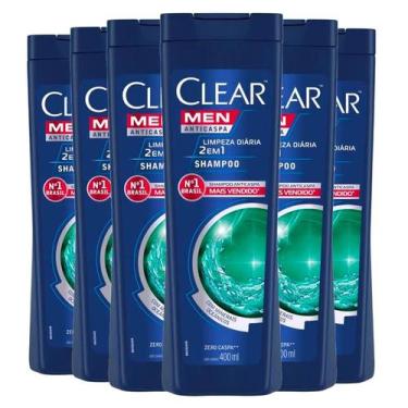 Imagem de Kit Shampoo Clear Men Anticaspa Limpeza Diária 2 Em 1 400ml 6 Unidades