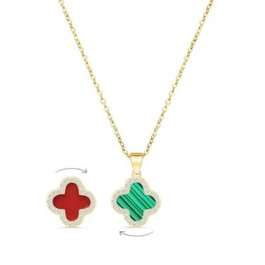 Imagem de SHINYY Colar feminino de trevo de cristal de 2 lados | Pingente da sorte de quatro folhas banhado a ouro 18K | Joias de zircônia cúbica de 4 folhas para ela, Dainty, Banhado a ouro 18K, Zircônia