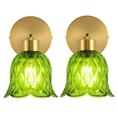 Imagem de KENMI Arandelas de parede, luminária vintage para banheiro, luminárias de parede modernas, arandelas de metal com sombra de vidro, lâmpada de parede de fazenda para quarto e sala de estar