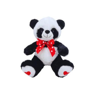 Imagem de Pelúcia Panda 27cm com Laço Vermelho e Coração  Presente Fofo - Fizzy 