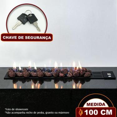 Imagem de Lareira a Gás Luna 100cm  Aço Carbono Preto  Fogo & Art, Com chave de 