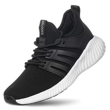 Imagem de Tênis masculino para caminhada, espuma viscoelástica, tênis, corrida, academia, ultraleve, respirável, tênis esportivo sem cadarço, Preto, branco, 37