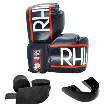 Imagem de Kit Treino Boxe Kickboxing Rhino com Luva - Bandagem - Bucal - Spank, 