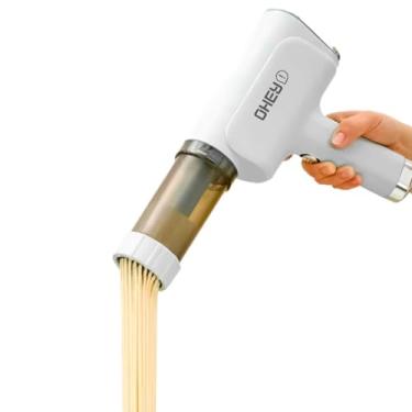 Imagem de Máquina Elétrica para Fazer Macarrão, Aço Inox 304, Portátil, Recarregável, 5 Moldes, 40W, 200g Capacidade, Máquina de Massas Elétrica Compacta e Prática (Branco)