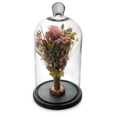 Imagem de Arranjo de Flores Secas na Cúpula Rosa Redoma 30cm