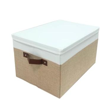 Imagem de Caixa Organizadora Tecido Dobrável Retangular Rígida com Tampa (Bege)