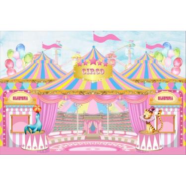 Imagem de Painel de Tecido Sublimado Circo Rosa Animais Cute - Fabrika de Festa,