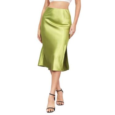 Imagem de Saia Midi ALCEA ROSEA, cintura alta, sedosa, cetim com fenda, 1951