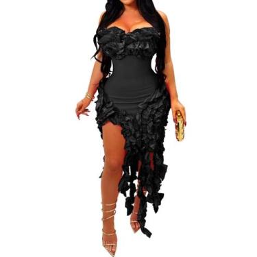 Imagem de Vestido feminino iYmoo, sem ombros, bandeau, bodycon, preto L