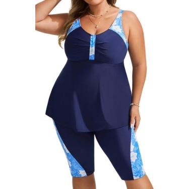 Imagem de Maiô Tankini Hanna Nikole feminino plus size azul marinho 16W