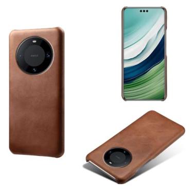 Imagem de Capa para Huawei Mate 60 PRO+,Proteção contra quedas,Casca de volta de cor sólida simples,Design de couro de imitação de plástico-Brown