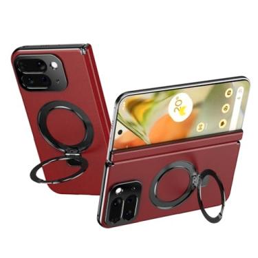 Imagem de HAOMRIYL Capa magnética para Google Pixel 10 Pro Fold, protetor de tela embutido; suporte de anel capa de couro anti-queda capa de proteção de dobradiça para câmera, vermelha, dobra 10 Pro