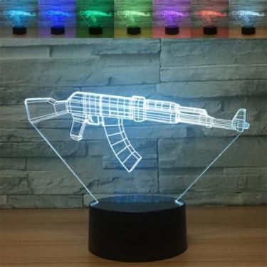 Imagem de BVAZTVP Lâmpada de mesa LED com metralhadora AK47 3D, ilusão de ótica, luz noturna, mudança de 7 cores com controle de toque de carregamento USB para decoração de quarto de casa para crianças e