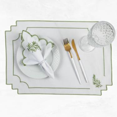 Imagem de Kit Jogo Americano Sousplat Bordado Suplat de Mesa Posta Redondo/Retangular e Guardanapos (Alecrim, Mesa 4 Lugares (8 Peças))