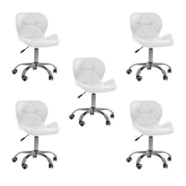 Imagem de Kit 5 Cadeiras Office Eiffel Slim Com Base Giratória E Ajustável Branc
