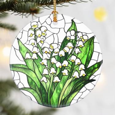 Imagem de Enfeites de Natal, enfeite de flor de lírio do vale de cerâmica de 7 cm, decoração de Natal, enfeites de árvore de Natal, decorações de Natal para árvores, enfeites de férias, presentes para mulheres