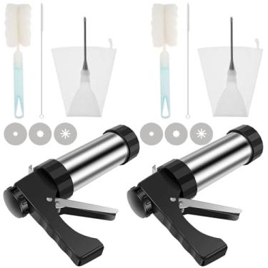 Imagem de XYDHQS 2 peças de máquina de fazer churro, kit de prensa de biscoito de aço inoxidável com 2 sacos de confeitar, 6 discos de tubulação, 2 bicos de tubulação, 2 escovas de esponja, 2 escovas de bocal