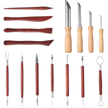 Imagem de Conjunto de ferramentas de argila de polímero de 15 peças, ferramenta de escultura em cerâmica e kit de cortador de furo circular, materiais de modelagem de escultura em cerâmica DIY (1 conjunto