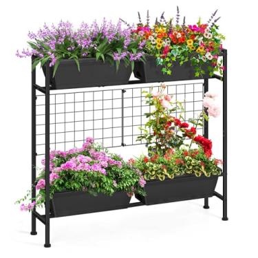 Imagem de OYEAL Canteiro de jardim elevado ao ar livre 81 cm de altura caixas de plantação elevadas com treliça e pernas, canteiros de flores verticais para jardinagem, legumes, flores, ervas, quintal, cinza