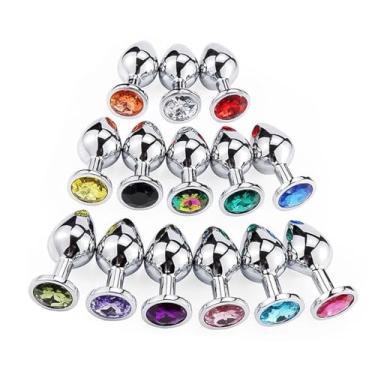 Imagem de Plug Anal em Aço Inoxidável Premium com Pedras Coloridas Tam M (AZUL)
