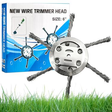 Imagem de Cabeça de aparador de grama com fio de aço, atualização, 15 cm, cortador de escova de substituição para cortador de corda sem fio alimentado por bateria elétrica (1 peça 6 lâminas)