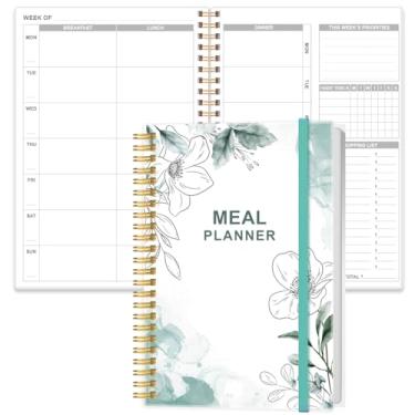 Imagem de Agenda semanal de refeições – Diário semanal de preparação de refeições A5 com listas de compras e compras, 186 páginas, dieta saudável e rastreamento de perda de peso, sem data, 52 semanas, dura 1
