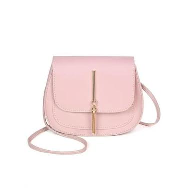 Imagem de Nova borla dourada camada dupla semi círculo cor sólida um ombro selim bolsa moda casual feminina pequena, Rosa