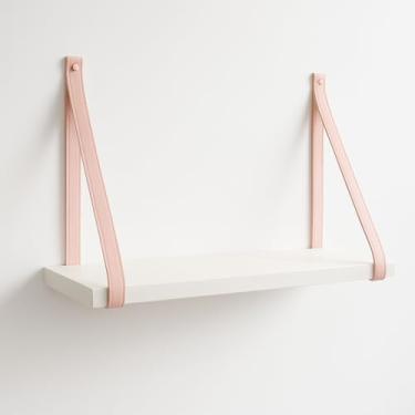 Imagem de Prateleira Flutuante Com AlçA De Couro 50cm, Prateleira Decorativa Moderna Para Sala, Quarto E EscritóRio, Ideal Para Plantas, Livros E DecoraçãO, (Alça rosa)