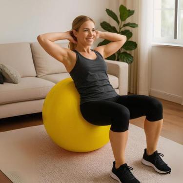 Imagem de Kit Bola de Pilates 65cm Amarela Anti-Brust Premium + Bomba Manual par