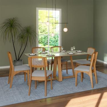 Imagem de Mesa de Jantar Retangular 6 Lugares TM87 Off White Freijó Dalla Costa