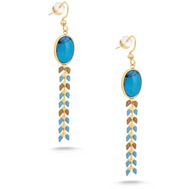 Imagem de Brincos femininos Wrangler com pingente de gota ocidental de ouro 14K com pedra natural, Aço inoxidável, Turquesa