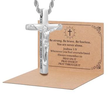 Imagem de DS Colar de cruz cristã para homens e mulheres - colares de crucifixo de aço inoxidável ouro 18K com versículo bíblico inspirador presente religioso para oração fé Jesus/Deus católico cristão pingente