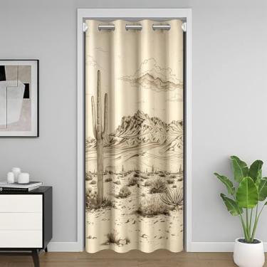 Imagem de Cortina de porta com plantas de cacto retrô deserto montanha blackout para entrada sala de estar sudoeste rústico casa de fazenda cortinas de privacidade capa para crianças meninos meninas bege