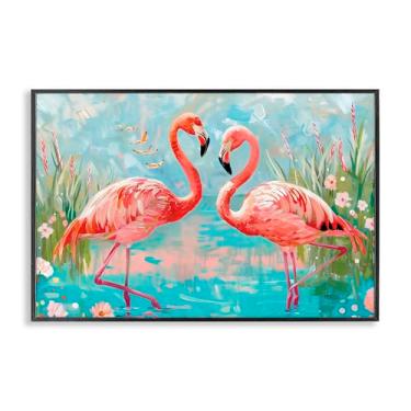 Imagem de Stupell Industries Arte giclée emoldurada em preto flamingo moderno, design por LSR Design Studio, 12 x 18