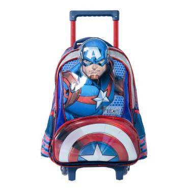Imagem de Mochila Escolar Masculina de Rodinhas Capitão América Premium Azul - B